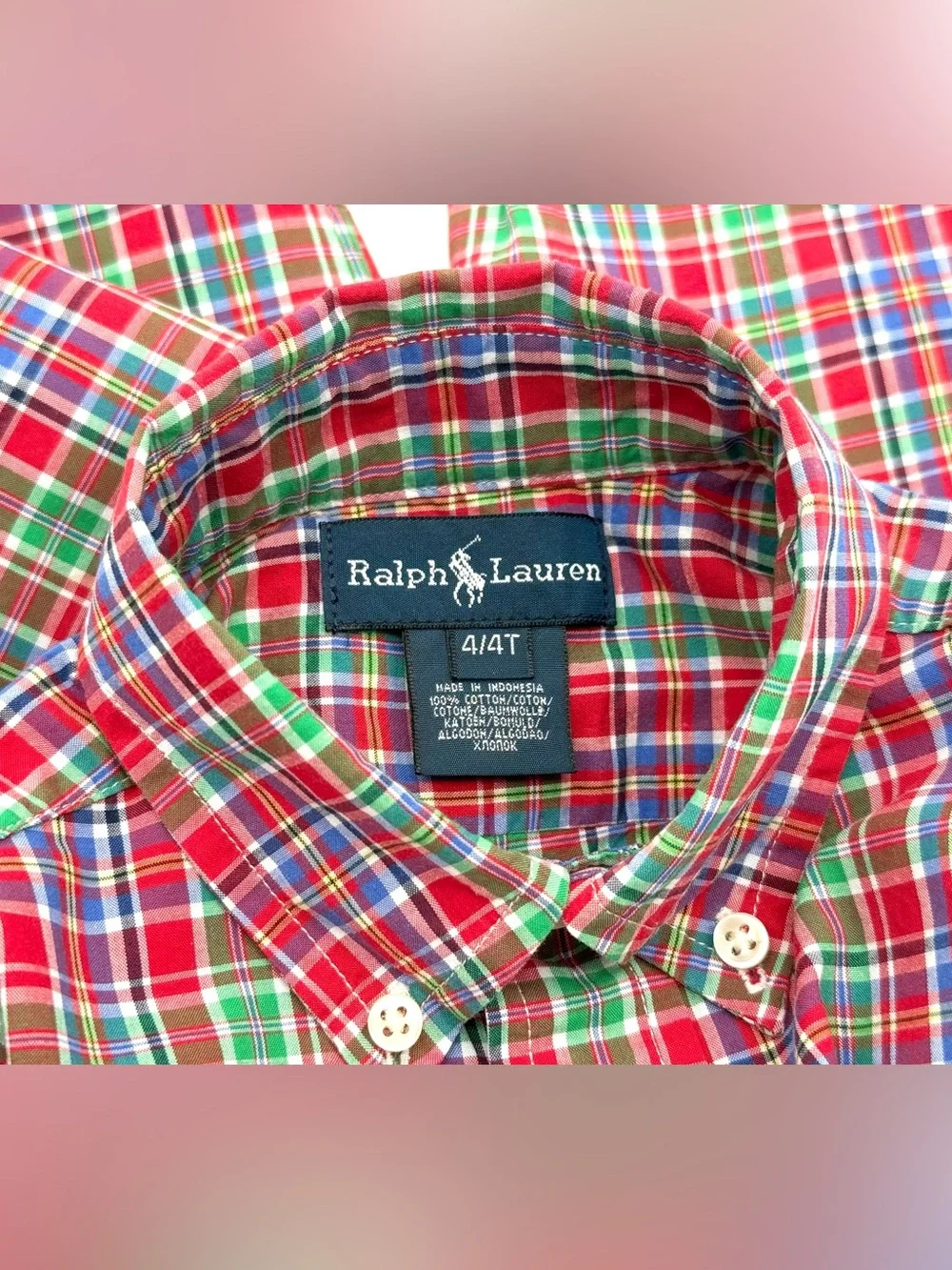 EUC Ralph Lauren Holiday / Christmas Plaid Button Down Shirt In Red & Green 4/4T